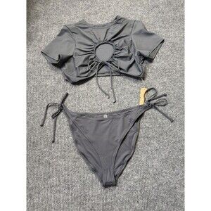 Skims Recycled Swim Set Size 4X T-Shirt Crop Top Bikini Bottom Gunmetal Gray NEW